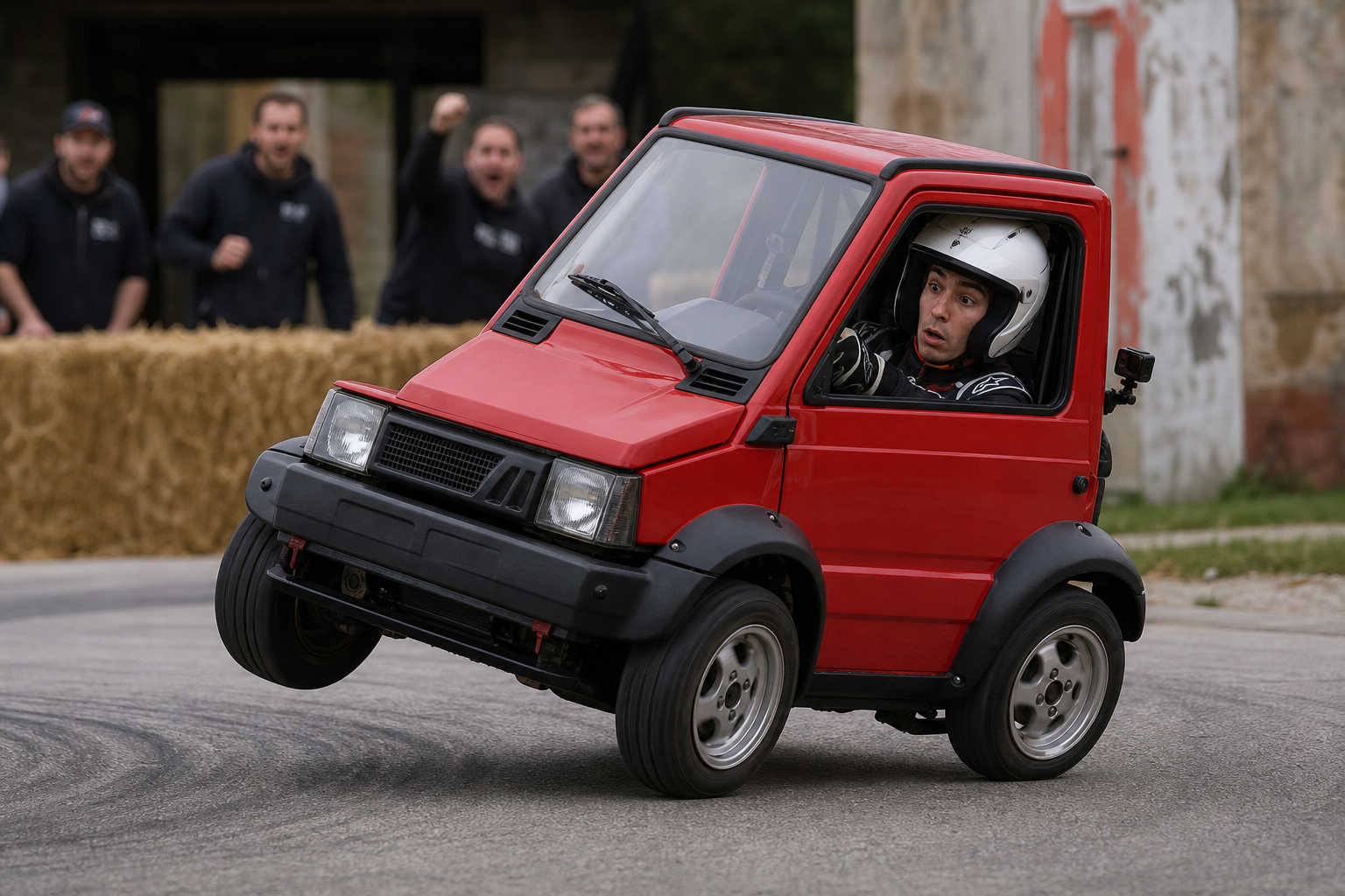 Arvid lindblad nearly rolls carmagheddon s world s shortest fiat panda