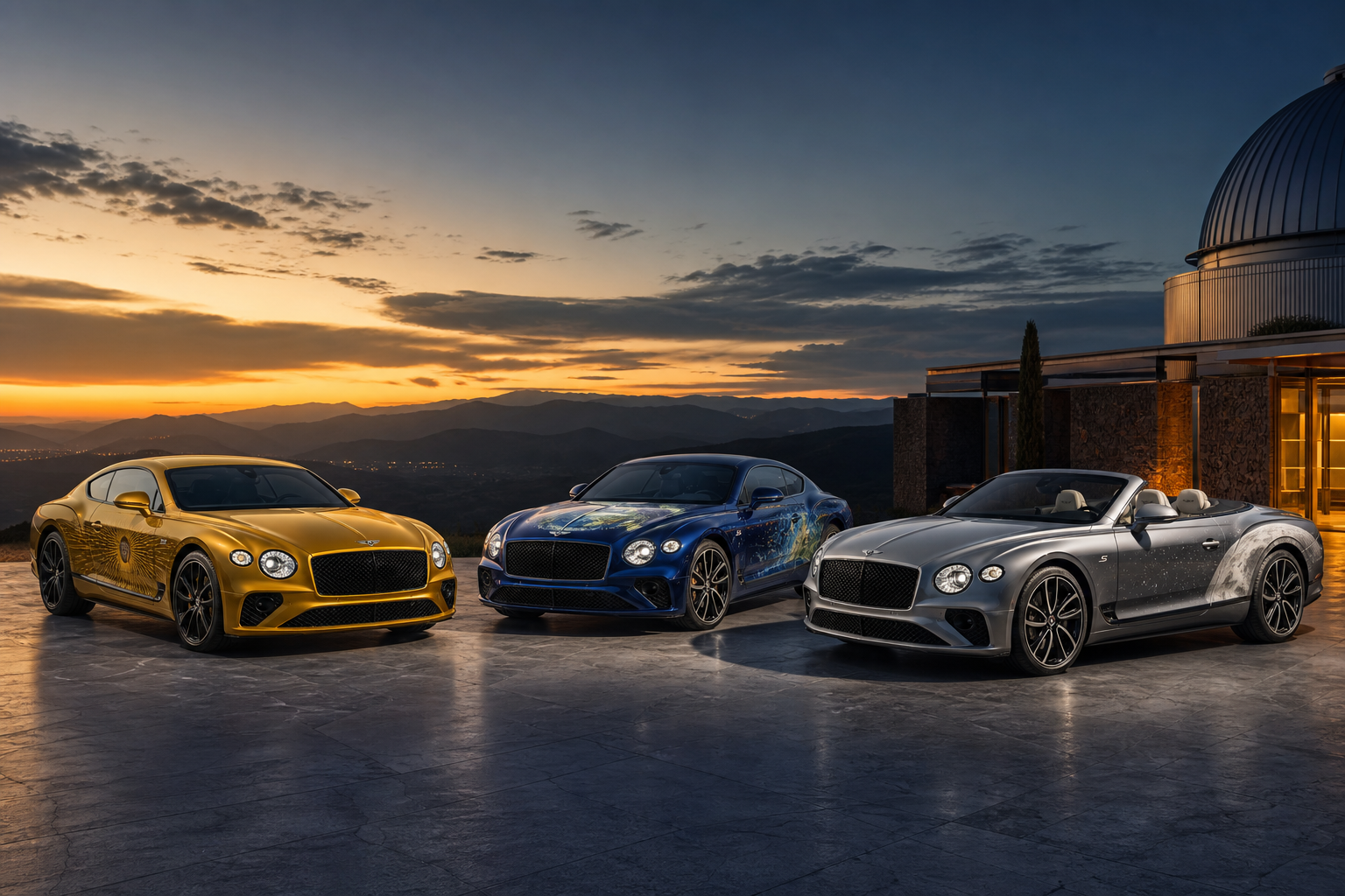 Bentley mulliner builds three one off continental gt s and gtc s models for the sun earth and moon