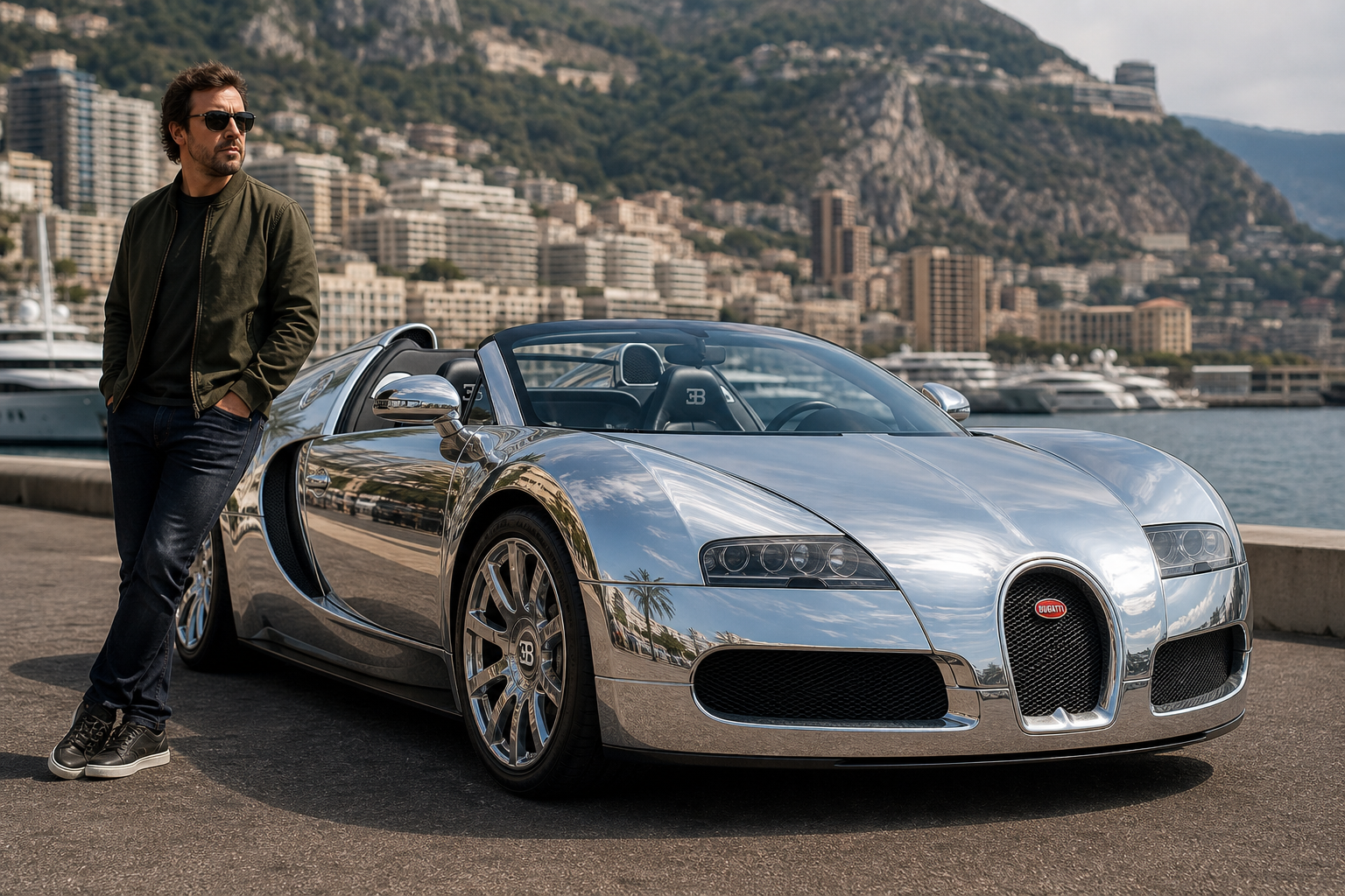 Fernando alonso adds striking chrome bugatti veyron grand sport to astounding car collection
