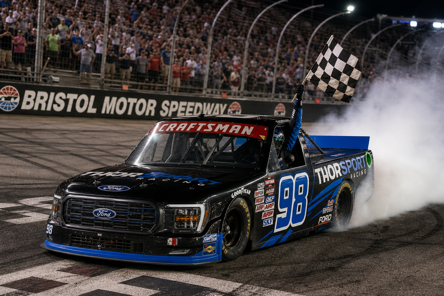 Jake garcia steals bristol victory as truck title chase goes sideways