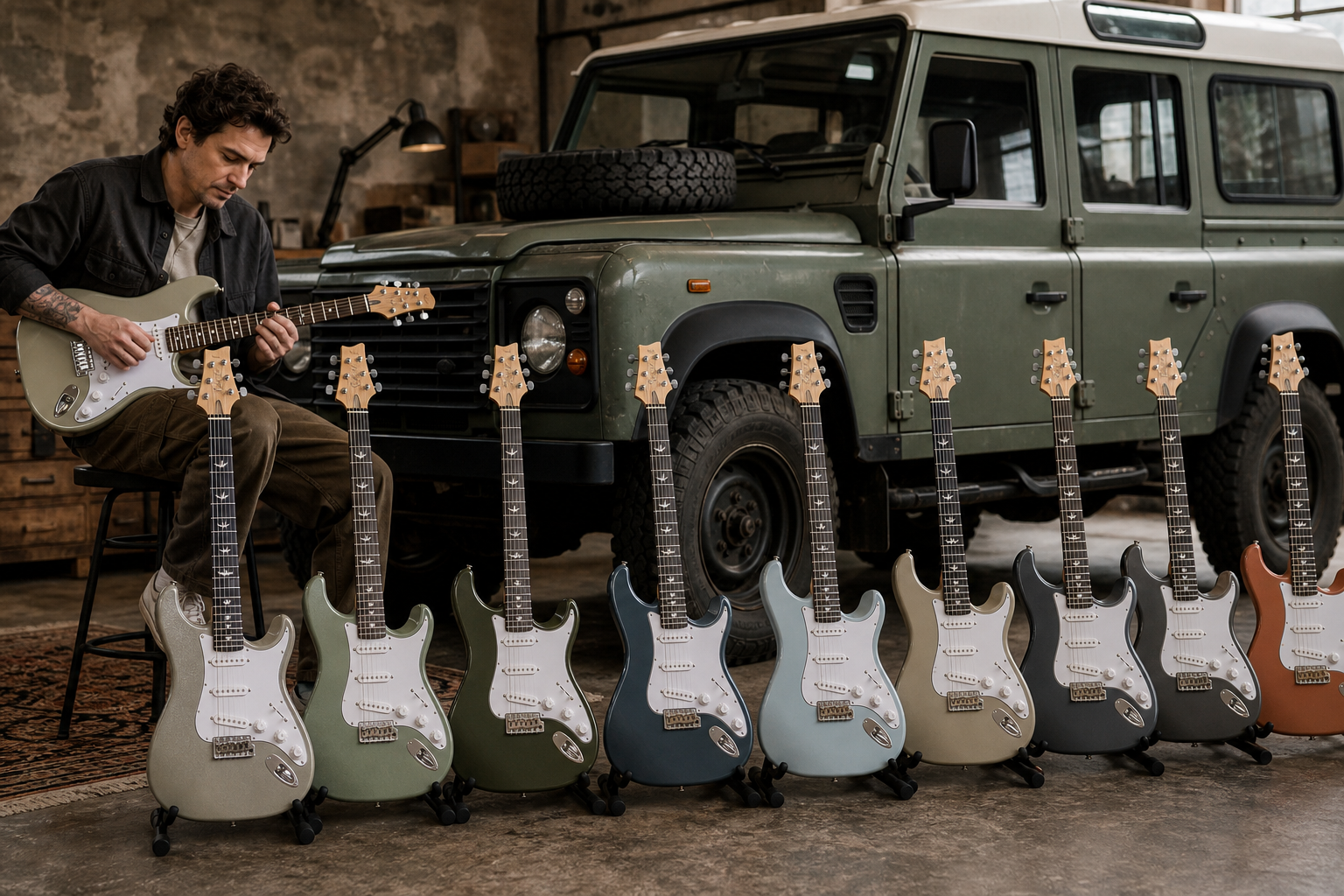 John mayer turns land rover defender paint into eight limited edition prs silver sky guitars