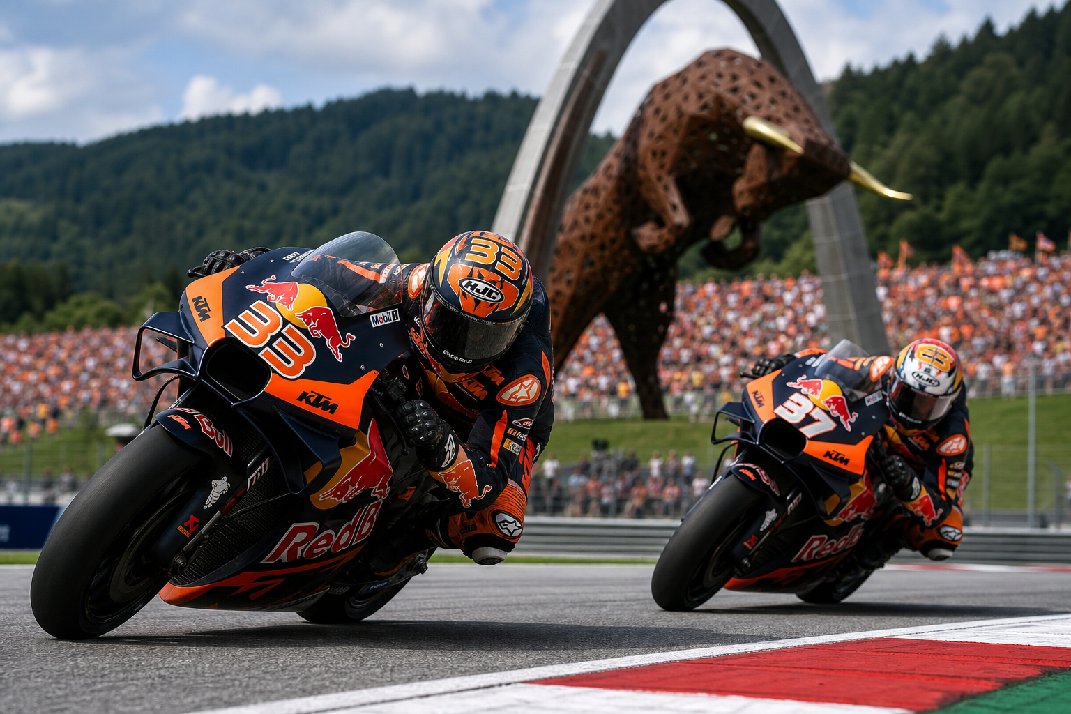 Ktm opens its home motogp weekend with a red bull backed 1 2 in austria practice