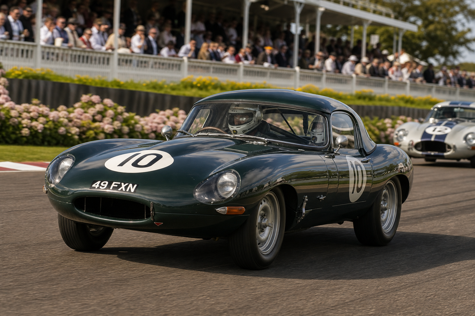 Lukas halusa and andre lotterer take goodwood s rac tt celebration in jaguar e type 49 fxn