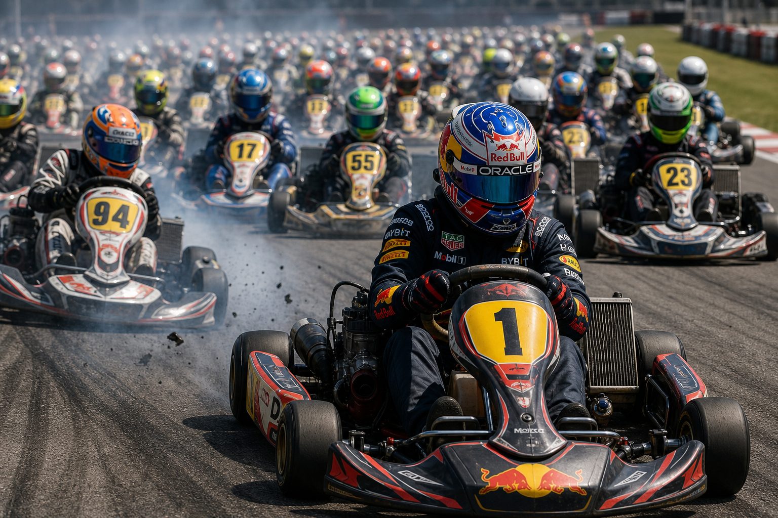 Max verstappen takes emphatic victory in carnage filled max vs 100 kart race
