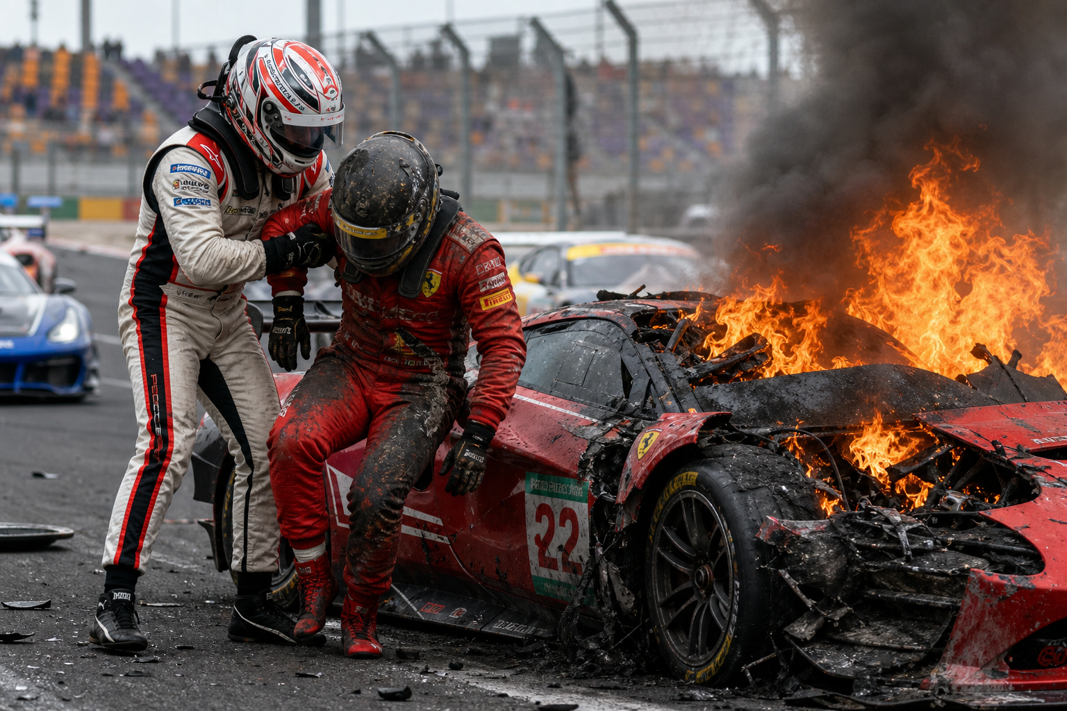 Ollie millroy discharged after ferrari 296 fire in china gt crash