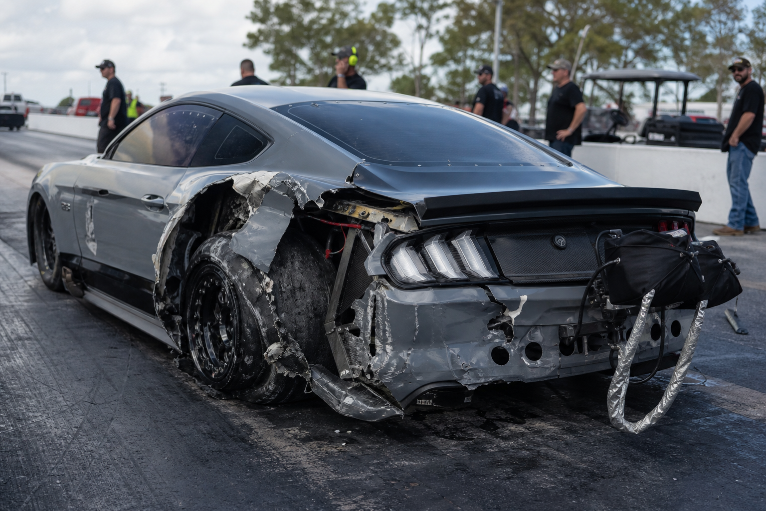 3 000 hp ford mustang damaged after tire failure at 228 mph