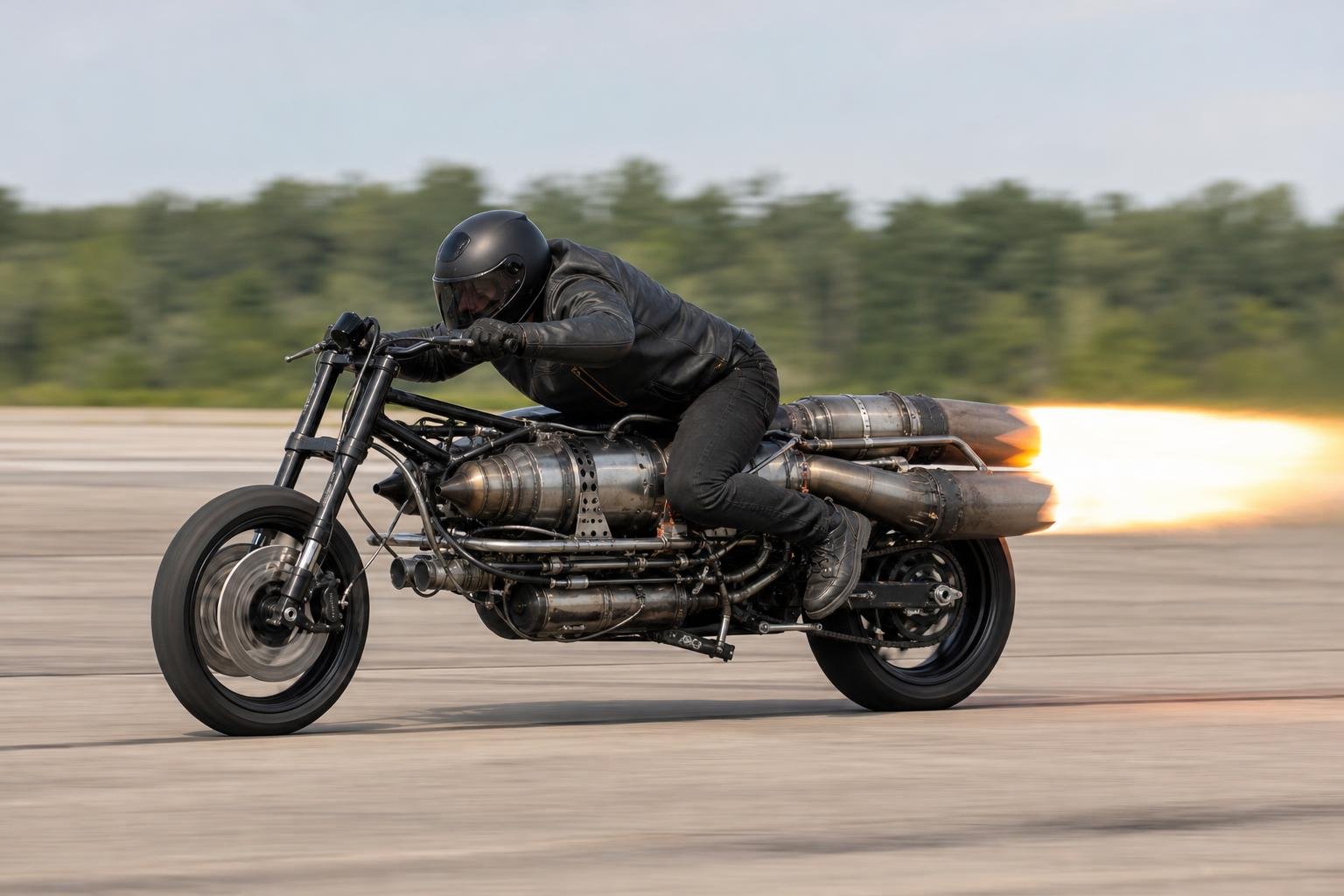 Two Jet Turbines Turn a Harley Davidson Into a 60 Mph Thrust Bike