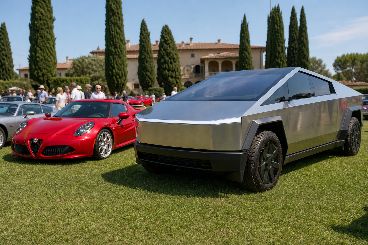 Alfa romeo 8c and tesla cybertruck share the spotlight at festivalcar
