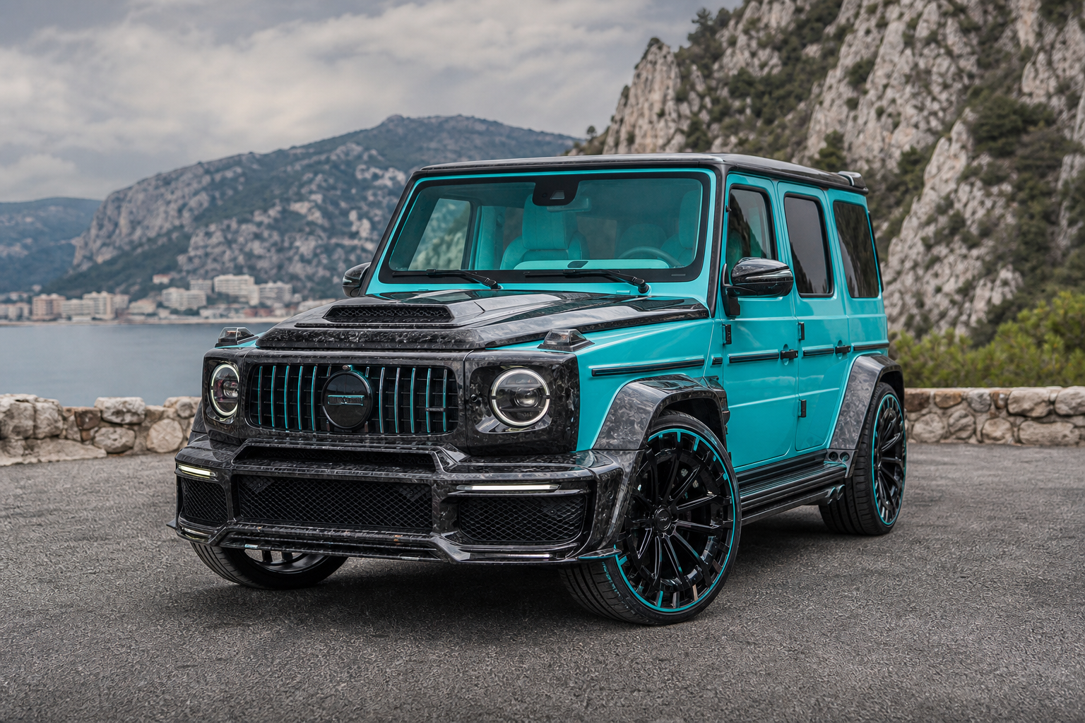 Mansory reveals turquoise and carbon grand entr e g class