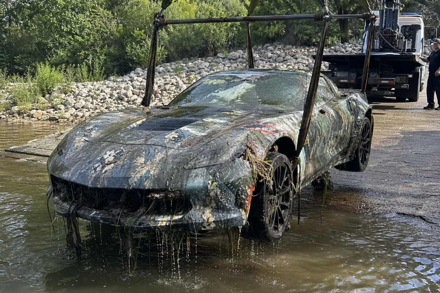 Stolen c7 corvette grand sport recovered from georgia river after nearly six years